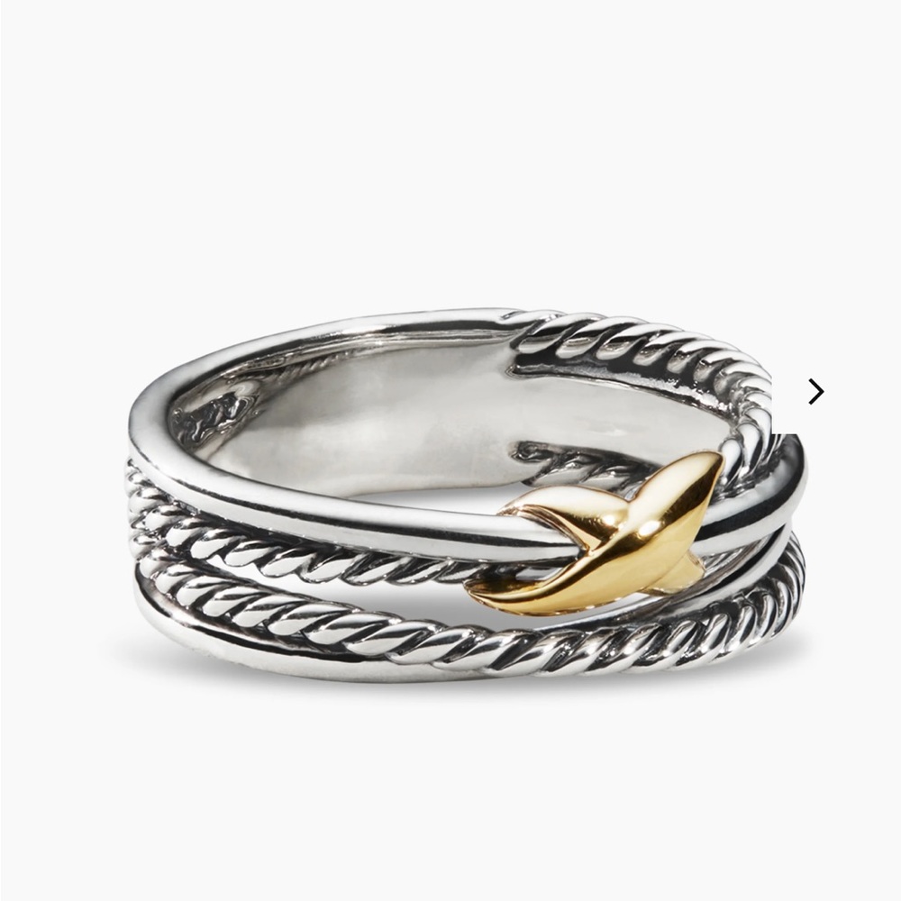 David Yurman cross over ring silver and gold size 6